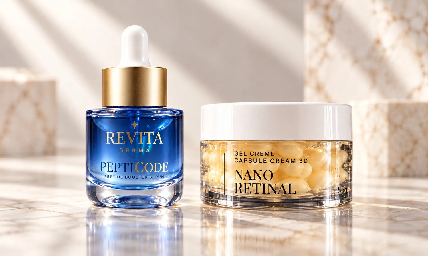 Pepti Code e Nano Retinal sobre o mármore
